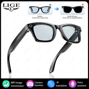 LIGE | New 800W Camera AI Glasses Men Color-Changing Smart Translation Glasses Photo Video Recording Waterproof Call Smart Sunglasses