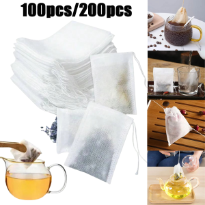 100/200pcs Disposable Tea Filter Bags Drawstring Style Empty Bags Non-Woven Sealing Teabags For Spice Coffee Tea Kitchen Tools
