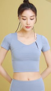 Quần Áo Yoga Chạy Bộ Không Cần Mặc Áo Ngực Ôm Dáng Co Giãn Tay Ngắn Kiểu Mới SUDU T Áo Thun