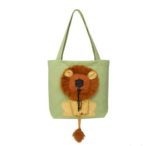 Lovinland Canvas Cat Carrier Shoulder Carrying Pet Bag Show Head Cats Sling Bag Cute Lion-Shaped Dog Carrier Portable Tote Chest Pet Bags