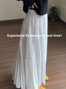 White High Waist A-Line Half Skirt Womens Summer 2025 plus Size Flared Cake Skirt Midi Length Umbrella Skirt Korean Style