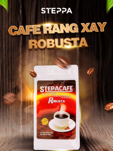 Cà phê rang xay ROBUSTA rang mộc nguyên chất. STEPPACAFE. túi 500g