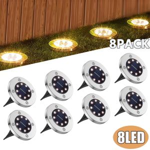 1-8 Packs Solar 8LED Ground Lights Decorative for Outdoor Illumination Stainless Steel Street Lamps For Courtyards Gardens Paths