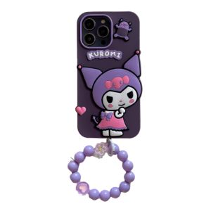 Kuromi เคสโทรศัพท์ซิลิโคนเหลวกันตกสีม่วงเข้มและสีม่วงพร้อมสร้อยข้อมือ iPhone 6 7 8 X XS XR 11 12 13 14 15 16ซีรี่ส์