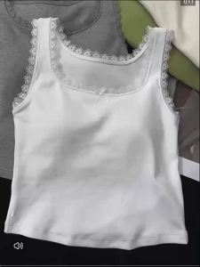 QIAOCHENXIAN | Padded Lace Trim Tank Top for Women