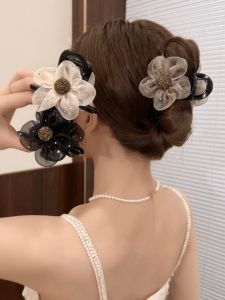 Kẹp Tóc Hoa Mặt Trời Đính Đá Lưới 8cm Phụ Kiện Tóc Đuôi Ngựa Tròn Sang Trọng Đa Năng Cho Phụ Nữ