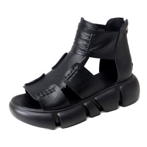 Genuine Leather High-Cut Sandals Womens 2023 Summer New Arrival Retro Hollow-out Sandal Boots Bag Heel Open Toe Platform Shoes Thick Sole Roman Shoes