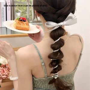 Silver Grey Twisted Braid Hair Ties Pearl Phone Line Butterfly Knot Hair Bands High End Bubble Braid Straight Hair Head Ropes