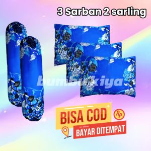 sarung bantal dan sarling paket isi 5 ( 3 Sarban 2 sarling ) bahan adem tidak luntur saat di cuci