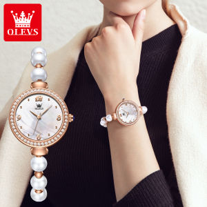 OLEVS watch for women original waterproof 2025 new elegant pearl strap temperament fashion diamond dial luxury stainless steel girl gift