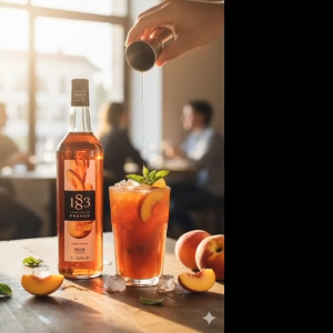 1883 MAISON  ROUTIN Peach Syrup 1L - Premium French Syrup for Coffee Milk Tea & Desserts