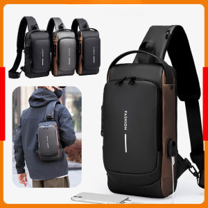 USB with Combination Lock Bag Men Crossbody Bag Motorcycle Travel Sling Bag Messenger Bag Chest Bag