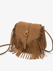 Fashionable Tassel Shoulder Bag for Women Casual Crossbody Bag Small Square Shape Pure Color Leather Bag by Hot Moe 2025 Summer