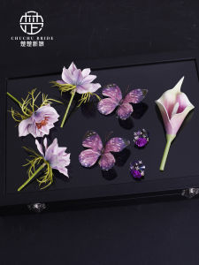 Wedding Hair Accessories Purple Simulation Flower Earrings New Chinese Style Cheongsam Morning Robe Hanfu Bride Headwear