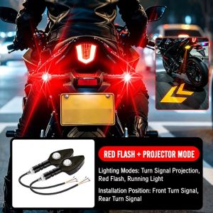 Aitemay 2PCS Motorcycle LED Turn Signal Light With Ground Arrow Projection 27 Modes RGB Flowing Flash Indicator For Safety