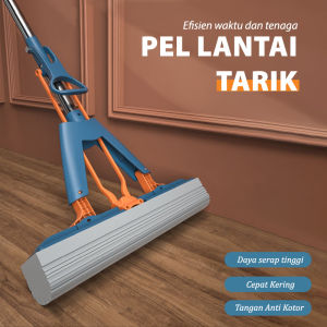 IDOHOUSE Alat Pel Lantai Karet Set Tarik Peras Otomatis Pembersih Spons lipat Sponge Mop Praktis C3A