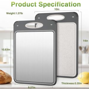 Cutting Board Double SidedLarge Stainless Steel Cutting BoardsWheat Straw Cutting Boards for Kitchen with Easy Grip Handle