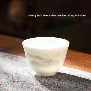 Tách Trà Kung Fu Sứ Trắng Men Ngọc Gốm Sứ Nhỏ Kiểu Dáng Hiện Đại Tối Giản Dùng Trong Gia Đình Bộ Trà Đơn.