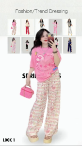 Sweet and Cute Cartoon Female Summer Loose Casual Cool Two-piece Suit T-Shirt+Pants Set 9010