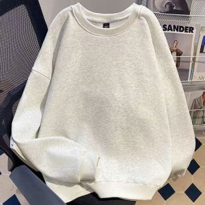 Mens round Neck Fleece Lined Hoodie Casual Thickened Autumn Winter New Style Loose Fit Versatile Sweatshirt Student Jacket