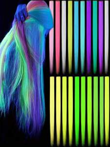 10pcs Luminous Clip In Synthetic Hair Extensions 20 Inch Mixed Colored Fluorescent Glow In The Dark Neon Hairpieces