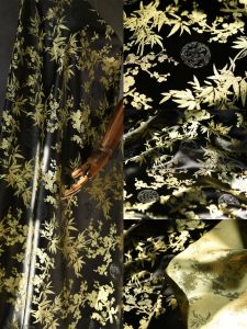 Black Gold Plum Bamboo New Chinese Style Cheongsam Jacket Satin Fabric Womens Outerwear Cheongsam Skirt Embroidered Fabric
