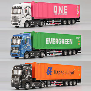 Mô Hình Xe Tải Container Hợp Kim Tỷ Lệ 1:50 Có Đèn & Nhạc Chức Năng Kéo Lùi Thân Xe Bằng Kim Loại Dành Cho Người Sưu Tầm.