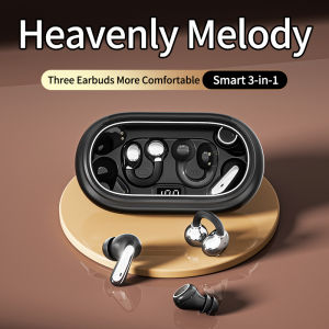 NEWMSNR 3 in 1 True Wireless Bluetooth Earbuds Set Open Ear Clip Mini In Ear Earphones with Digital Battery Display Charging Case Type C Charging Bass Sound Microphone for Music Calls Sports Running Travel Office Android Phones Tablets and Laptops