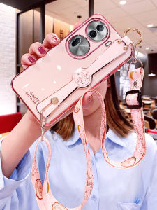 Oppo Reno11 pro Womens Soft Silicone Phone Case with Lanyard Full Cover Anti-Fall Creative Korean Style Mobile Phone Protective Shell