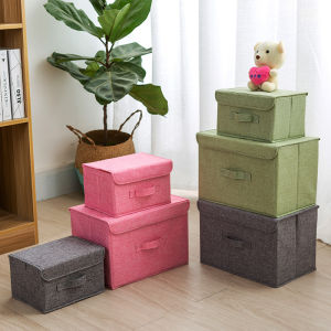 New Large Cotton Linen Fabric Folding Storage Box Foldable Bins For Kids Toys Organizer With Lids Storage Basket Laundry Basket