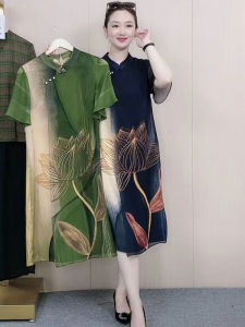 Wide Lady Mom Summer Clothes Dress Ethnic Style Improved Cheongsam Dress New Arrival Middle-Aged and Elderly Women Summer Temperament Dress