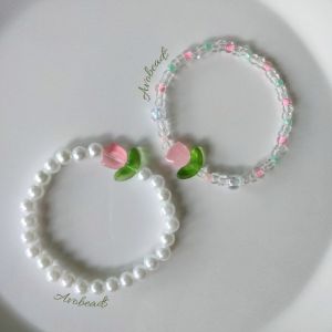 🔥Tamia👍Little Fresh Tulip Bracelet Korean Fashion Versatile Bracelet Girl Heart Crystal Jewelry