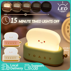 Cute Toast Lamp Retro Bread Night Light LED Table Lamp with Rechargeable Dimmable Timing Energy Saving Night Sleep Bedroom Lampu Portable Bedside Reading Study Table Lamp Gift for friends and Families定时面包吐司小夜灯