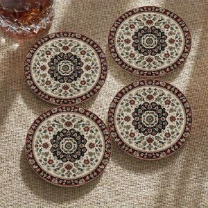 10CM 4PCS 2D Retro Bohemian Style Wooden Coasters Coffee Shop Furniture Decoration Gift Desktop Protection Photography Props