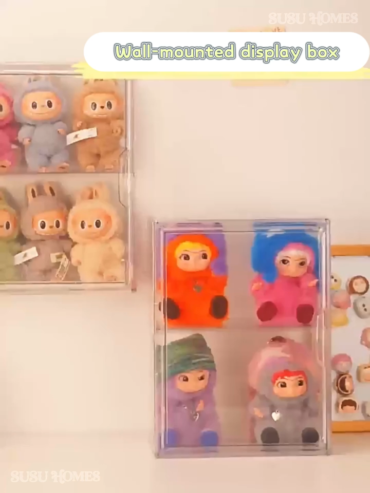 SUSU HOMES Figure Display Box Wall-Mounted Transparent Display Case Toy Stackable Organizer Labubu Blind Box Storage Kotak Simpan Barang 手办展示盒