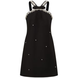 TAMMY TANGS | Pearl Embellished Sleeveless Hanging Neck Dress Womens High Waist A-Line Skirt Style Shiny Fabric Spring Summer Autumn Dress