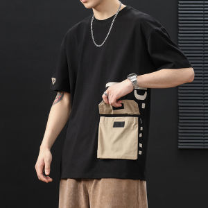 Extended Workwear Short Sleeve T-shirt Mens Tall Loose plus Size plus Size Plus-Size Summer round Neck Half Sleeve Tops