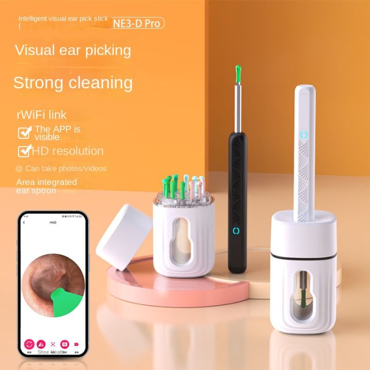 NE3-D Visual Ear Pick with Camera - HD Otoscope for Adults/Kids, 8-Piece Set with Headband & Magnifying Light, 50mins Battery (Black/White)