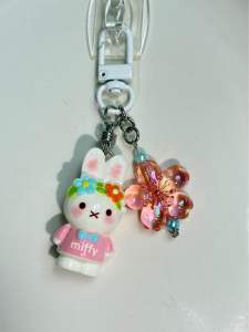 Yellow Croissant-Themed Keychain with Cartoon Character and Decorative Beads 【Choose any 2 for $5】