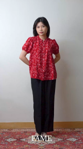 FAME | 9221597/99/600 | Soft Floral Blouse | Blus Wanita Lengan Semi Puff Pendek Motif Floral Broken White