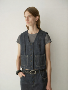 INSIS FEMME | Vintage Literary Flared Collar Multi-button Denim Vest