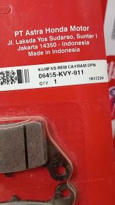 Kanvas Rem Depan Cakram Padset Brake FR BeAT Karburator KVY Original Honda