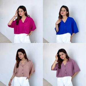Kemeja Oversize Lengan Pendek Wanita Korea Style Kekinian Nina Shirt - Friyay