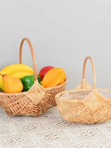 Rattan Woven Portable Flower Basket Wicker Flower Shop Flower Arrangement Wedding Flower Girl Dried Flower Fruit Woven Handmade Basket Gift Basket