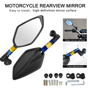 Motorcycle Universal side Mirror 2Tone short Stem Cnc pair Rearview Mirror Adjustable