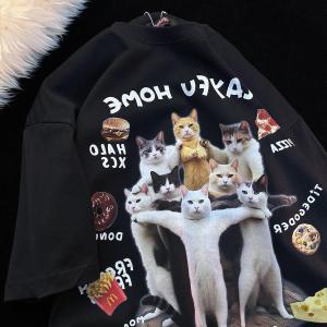 YILU | Creative Cat Print Short Sleeve T-shirt for Plus Size 300 lbs