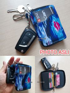 Fox-  Dompet SNTK MOBIL MOTOR Canvas Hijau Pink Gradasi Gantungan Kunci Mobil