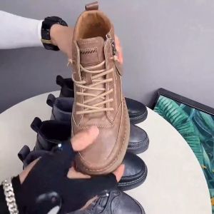 waterproof and anti slip martin boots high top loafer shoes sports leather shoes leader shoes black boots for men