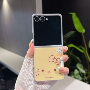 Sanrio | Korean Sanrio Hello Kitty Emoji Cute Cartoon Phone Case for Samsung Z Flip 7 Z Flip 5 Z Flip 6 Glass Shockproof Protection Cover