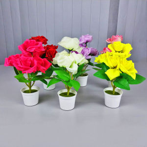 Pot Bunga Hias Mawar Plastik Artificial Hiasan Dekorasi Sudut Ruangan Ornamen Mini Rose COD PBP112